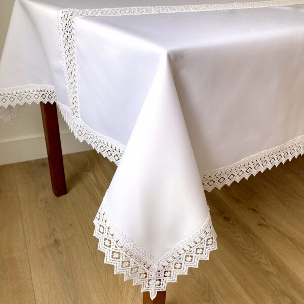 obrus, galanteria stołowa, dekoracja, ozdoba, stołu, biały obrus, z gipiurą